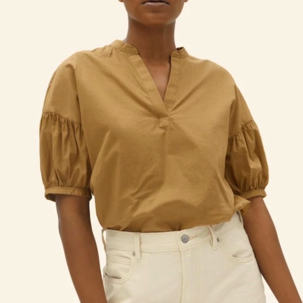Everlane - Women's 100% cotton split neck puff short sleeve Hazel shirt blouse 2